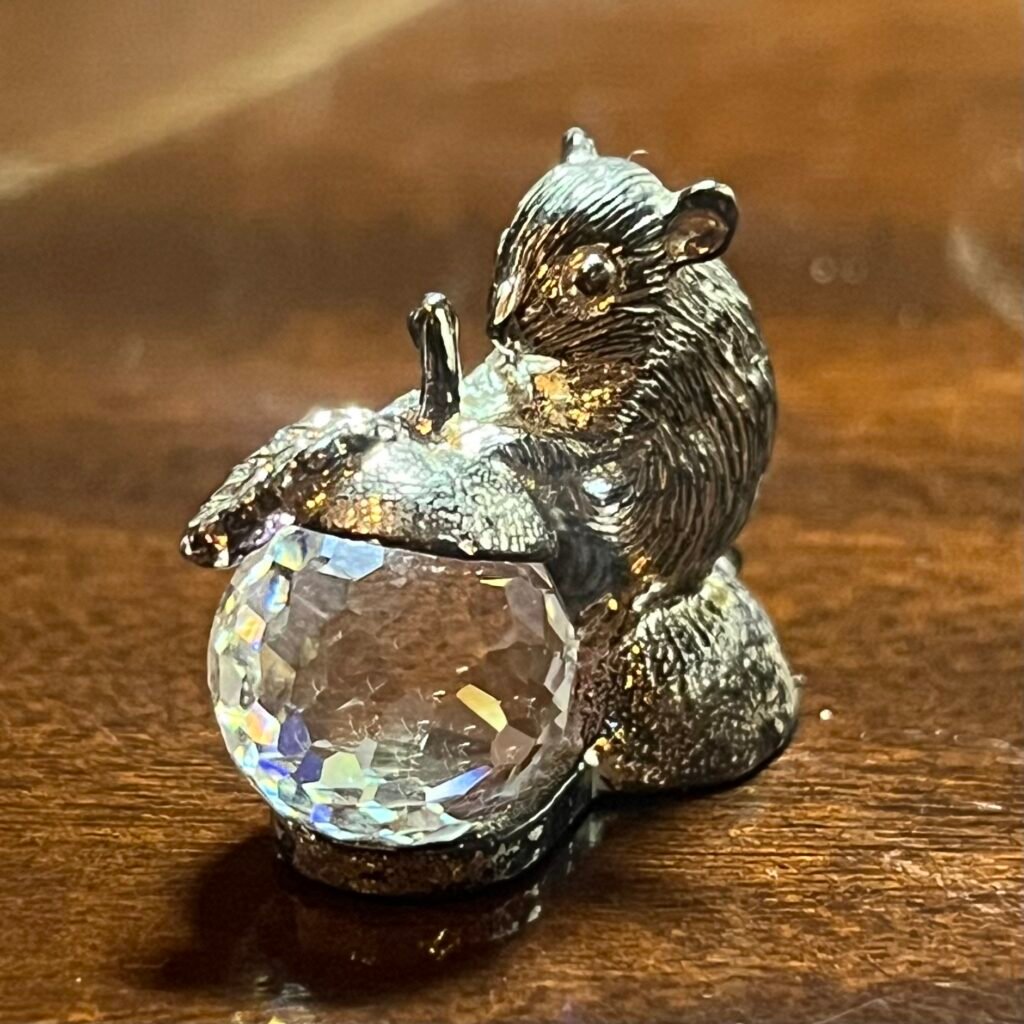 Silver plated mouse with crystal acorn
