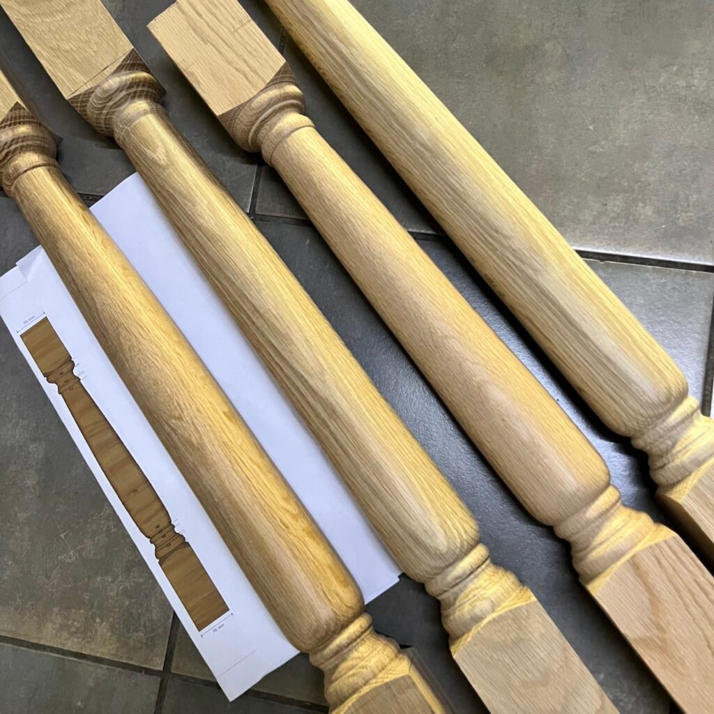 Custom turned timber kitchen island legs